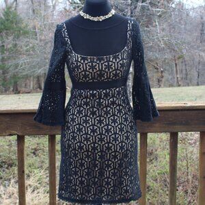 Milly of New York VTG Black Crochet Floral Overlay Dress 6 Breakfast at Tiffanys